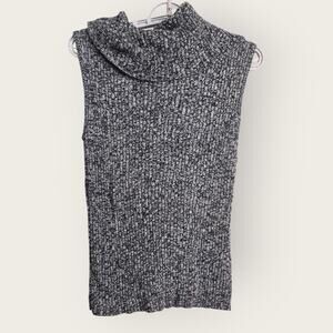 The Limited Sweater M Black White Marled Knit Sleeveless Cotton Cowl Neck Tunic‎